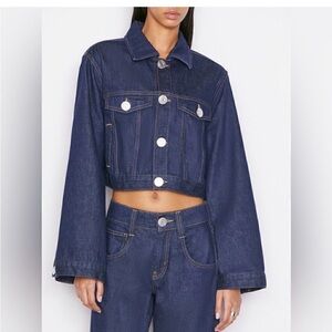 FRAME Dark Blue Denim Cropped Jacket